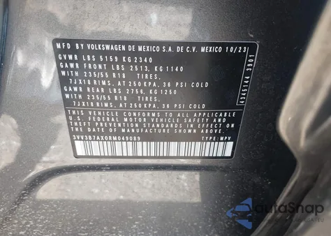 2024 Volkswagen Tiguan 2.0T Se/2.0T Wolfsburg Edition из США, поврежденный, VIN 3VV3B7AX0RM049089